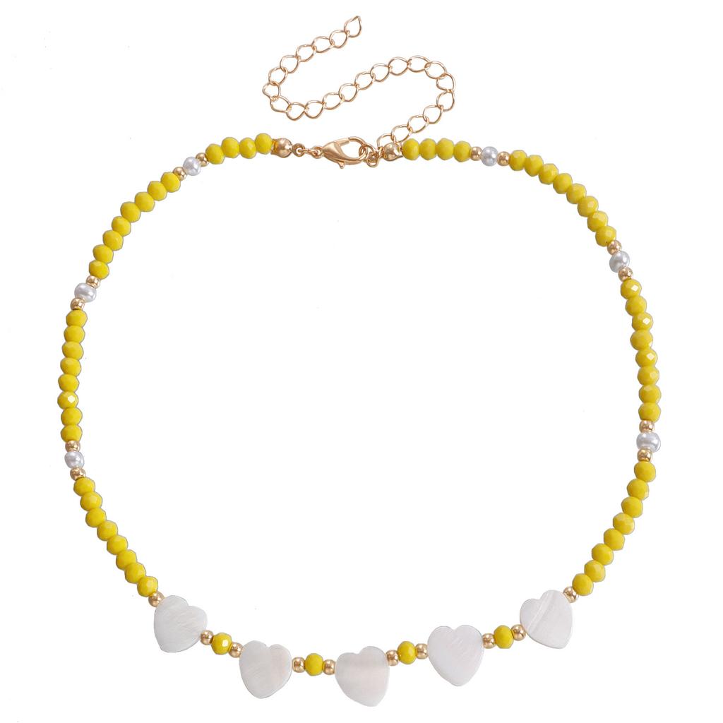 Stylish Summer Colored Crystal Love White Fritillary Design Sense Holiday Style Cream Sweet Sister Necklace