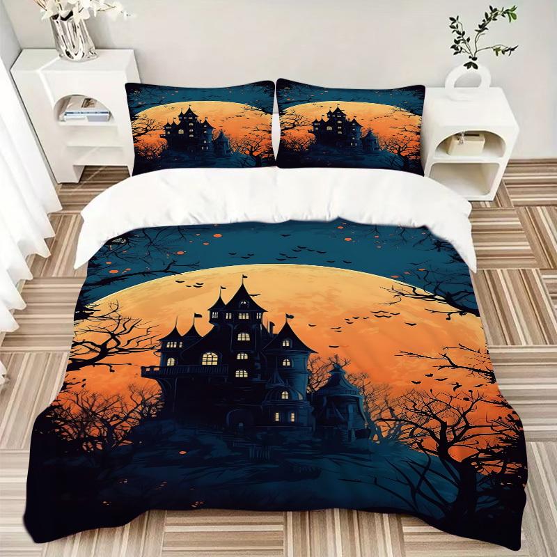 3pcs bedding set Castle Moon Includes 1 Comforter + 2 Pillowcases, Without Pillow Inserts, Soft Comfortable, Lightweight Breathable, Printed