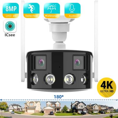 8MP 4K Duálna IP Kamera Ultra širokouhlá 180° Wifi Bezpečnostná Ochrana AI Detekcia Ľudí Bezpečnosť Vonkajší Dohľad Aplikácia ICSEE