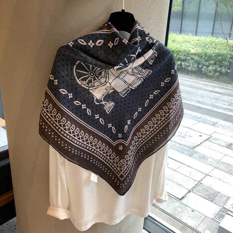 Retro Coffee Carriage Cashew Flower Silk Scarf Tied Waist Fart Curtain Velvet Scarf Large Square Scarf with Shawl Silk Scarf Square Scarf