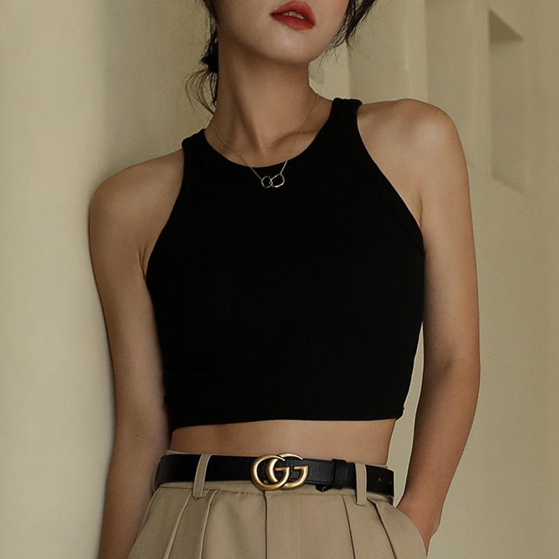 

Женская черная трикотажная майка без рукавов с круглым вырезом в спортивном стиле Small