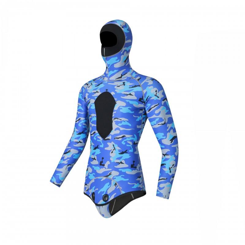 Muta separata in neoprene da 3 mm Uomo Donna Mimetica con cappuccio Apnea Surf Pesca subacquea Immersioni profonde Salvataggio Calda