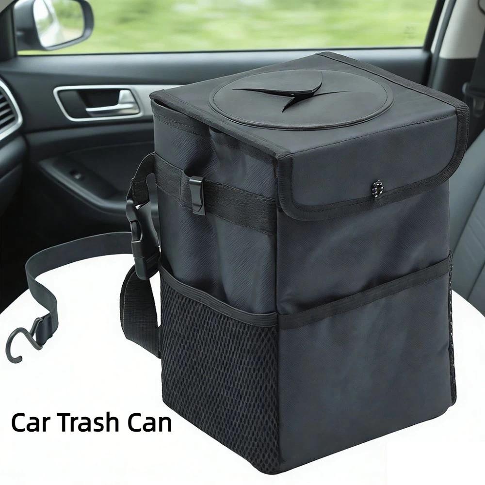 Oxford Cloth Car Storage Bin Washable Hanging Garbage Bag With Lid Car Organizer  Seat Back