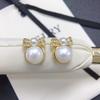 Natural freshwater pearl earrings, exquisite and sweet princess style, slightly inlaid with zircon bow, fashionable pearl earrings