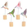 Wood Carving Hummingbird Ornament with Tree Stump/Bell Handcrafted Bird Figurine Statue Sculpture Home Office Desktop Decoration