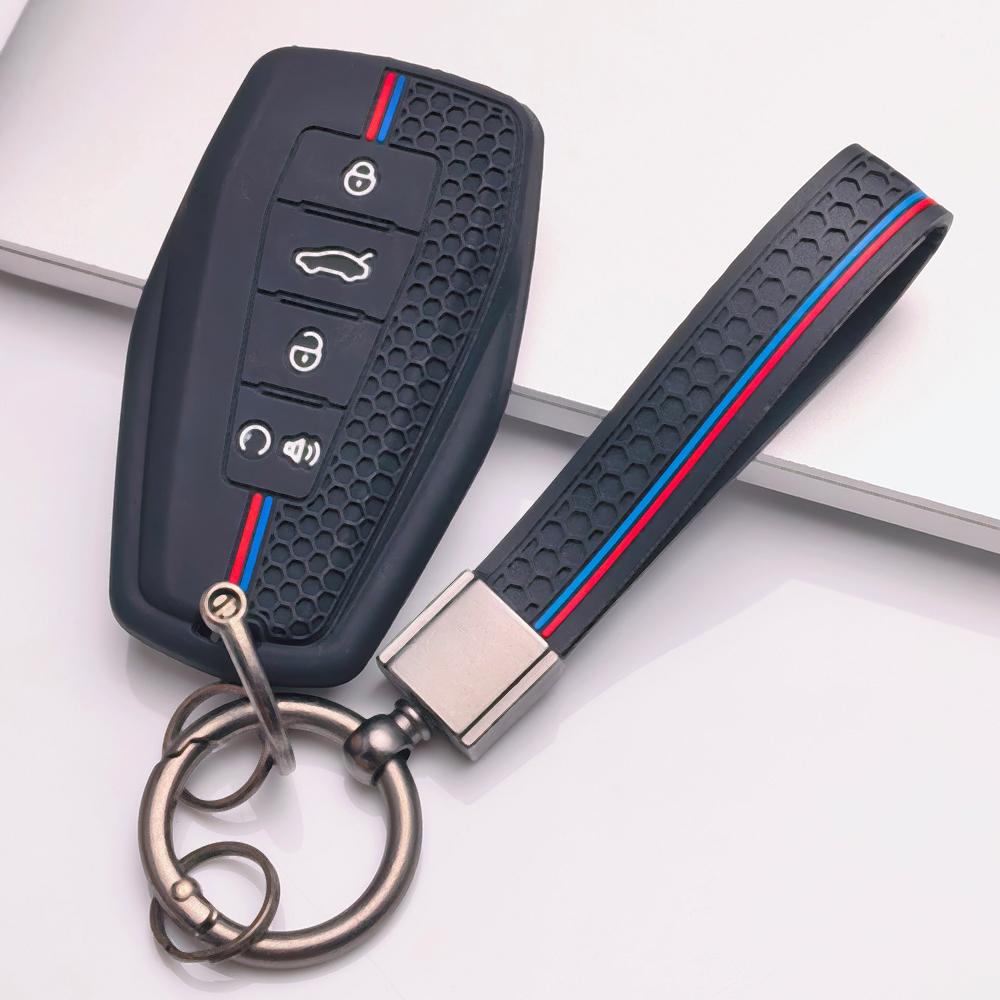 Folding Car Key Fob Case for Geely Emblem Coolray Emgrand GT GS Manjaro Atlas Pro with Keychain Honeycomb Texture Racing Stripe Fold Remote Key Sleeve