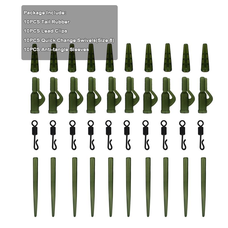 

40x аксессуары для ловли карпа, безопасные зажимы для свинца, резиновый конус, рукав с защитой от запутывания, быстросменные вертлюжки для рыболовных снастей