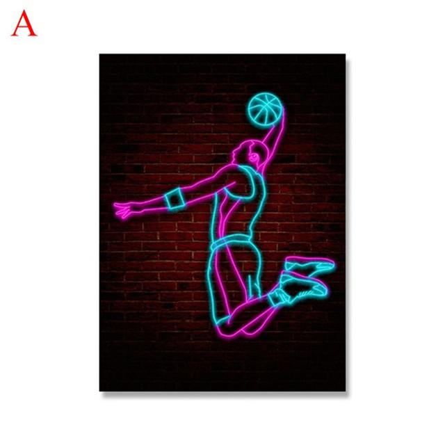 Abstrakt sportspelare Berömda basketstjärnor Canvasmålning Neonaffisch Väggkonstbilder för vardagsrum Heminredning Pojkrum