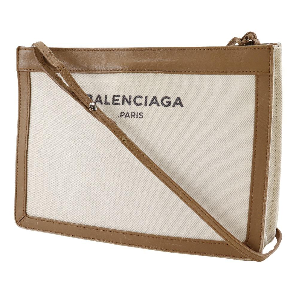 Balenciaga Navy Pochette Shoulder Bag 339937 Brown Canvas/leather Women Used