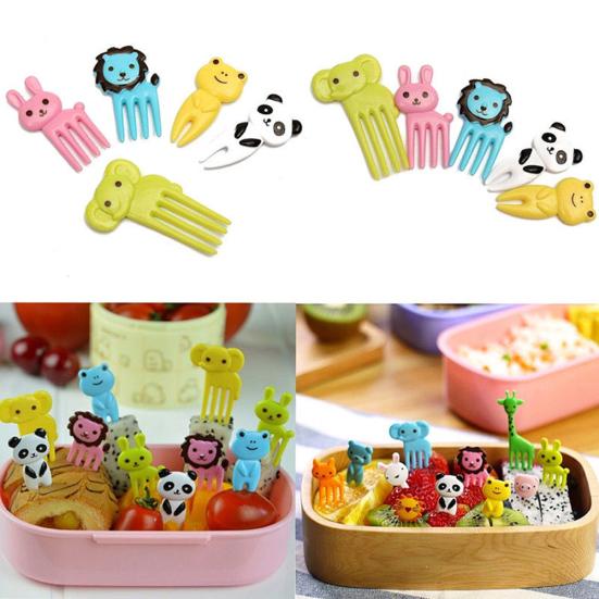 10 Pcs Kid Child Cartoon Animal Food Fruit Pick Fork Bento Lunch Box Decor Parts
