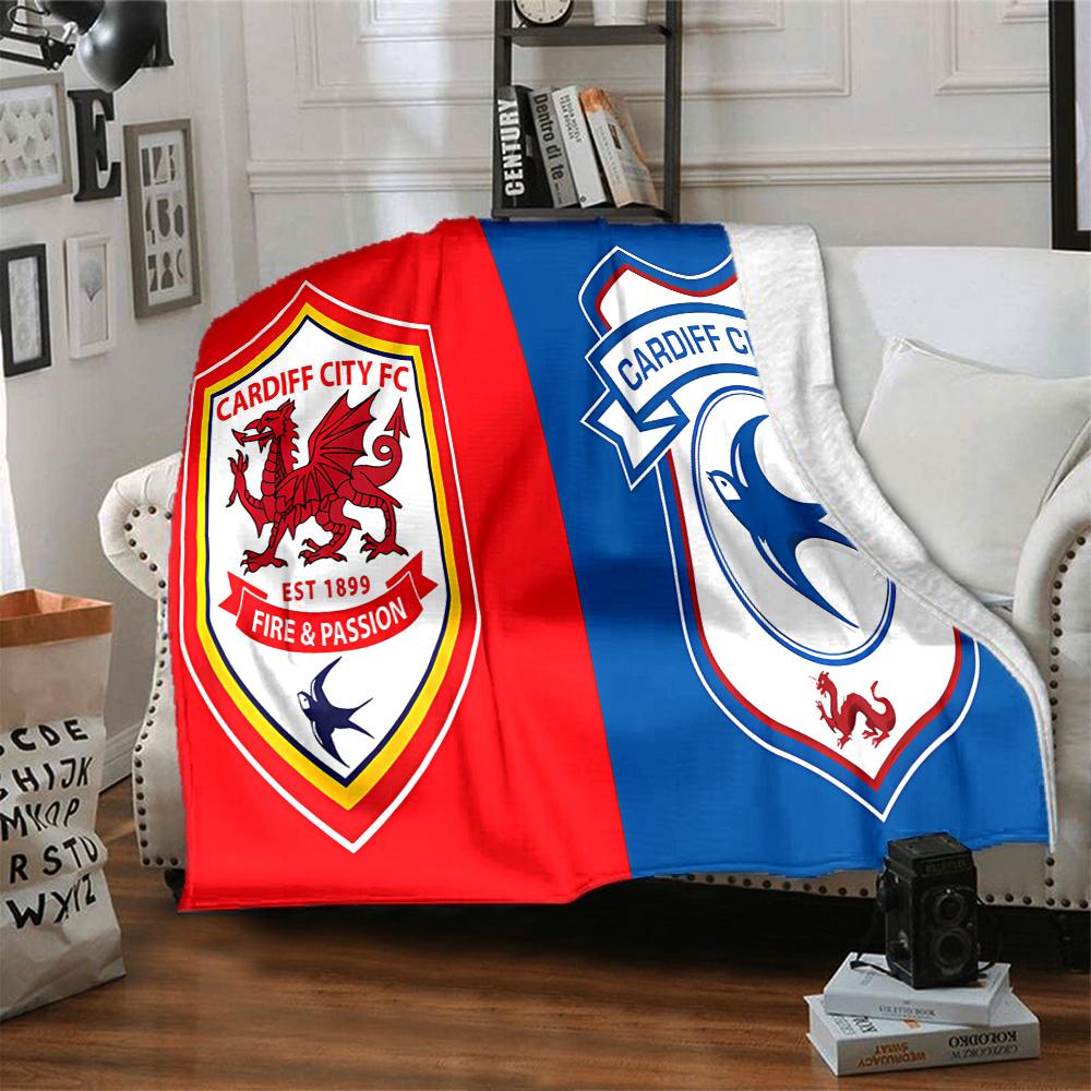 Football Club Cardiff Flannel Blanket, Soft Polyester, Modern Design, All-Season for Camping, Travel, Gifts for holidays or birthdays