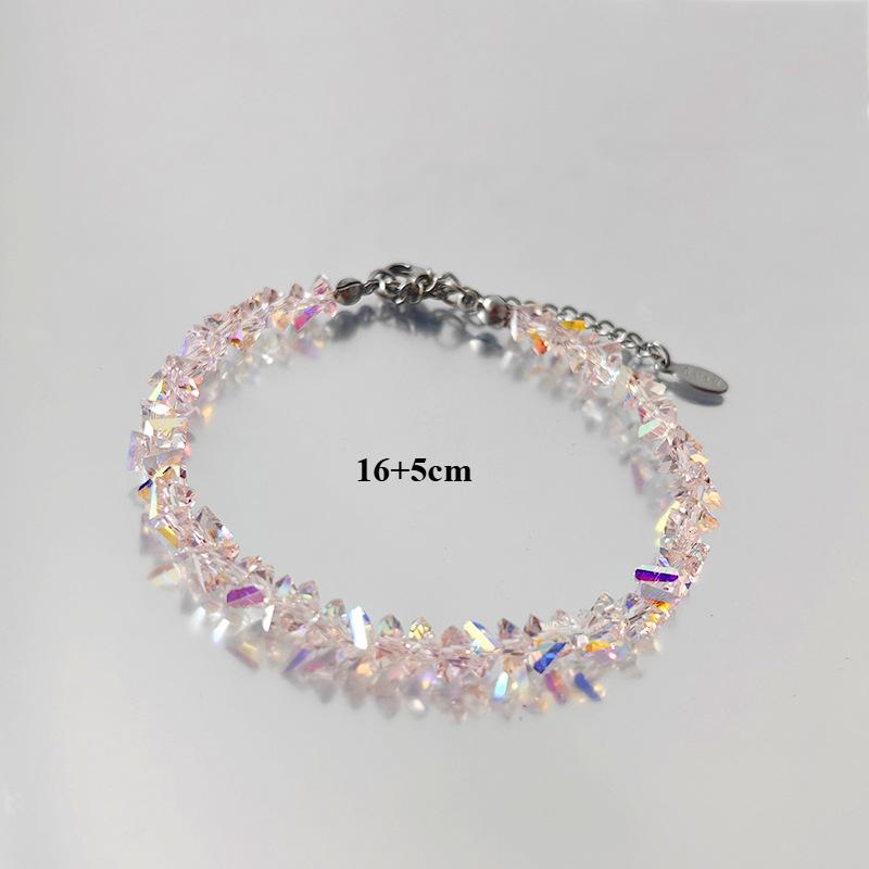 

Shiny Transparent Crystal Irregular Beaded Bracelet for Women Korean Mulit-cut Pink Glass Chain on the Hand Jewelry Girls Gifts