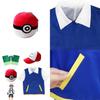 Pokemon Ash Ketchum Cosplay Costume Full Set Adults Jacket Gloves Hat Halloween High Quality Elastic Soft Polyester Material