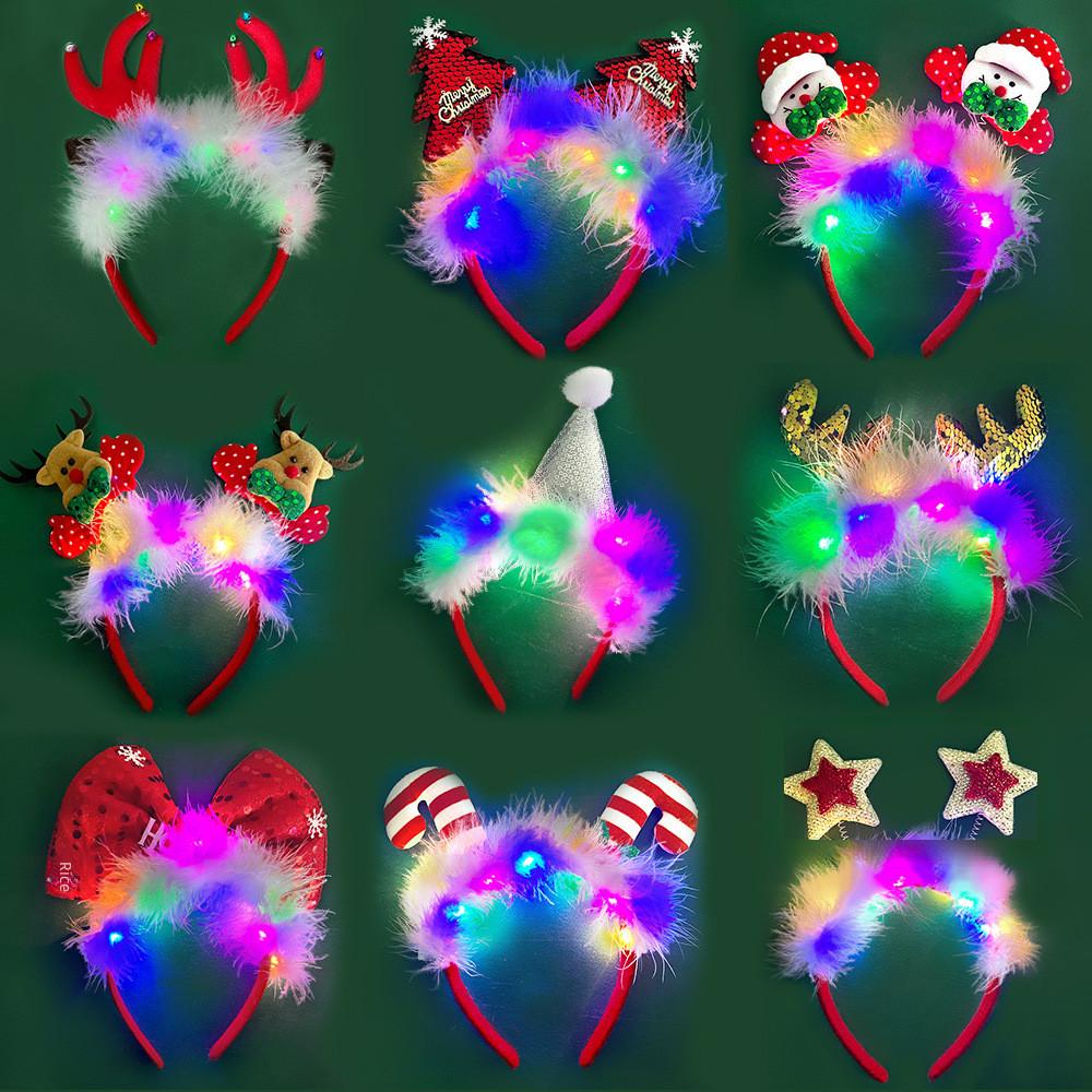 Unique And Colorful Christmas Antler Headband With Soft Plush And Lights For Creative Outfits Party
