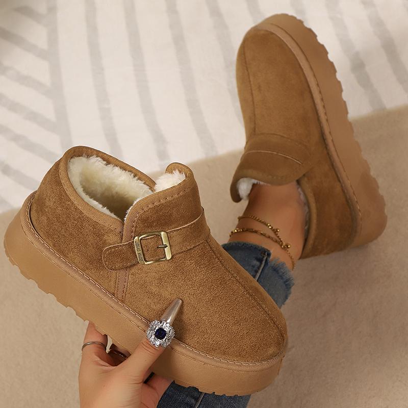 Faux Suede Platform Snow Boots Women Autumn Winter Thicken Plush Ankle Booties Mujer Non Slip Thick Sole Cotton Padded Shoes 43