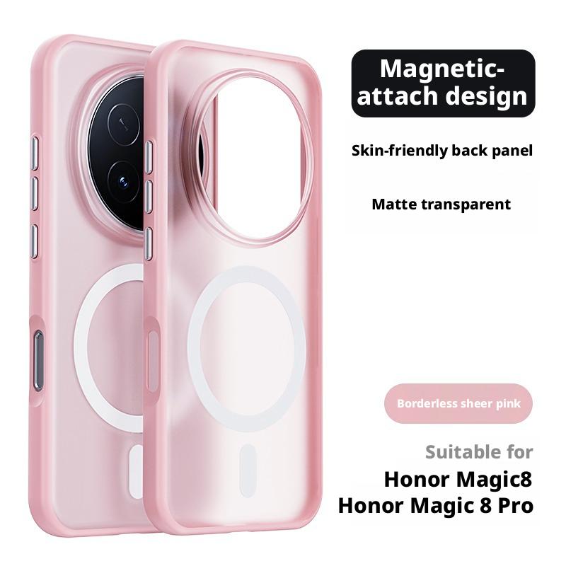 For Honor Magic 8/Magic 8 Pro/Magic8 Pro Case Skin-feel Matte Translucent 360° Holder Ring Magnetic Anti Slip Protective Cover