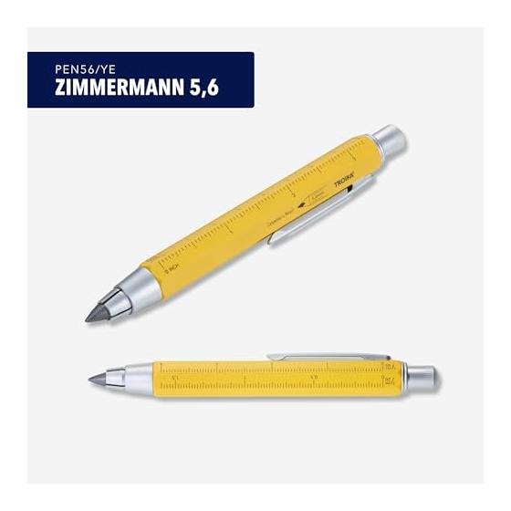 TROIKA 5.6mm Drop Lead Holder Clutch Pencil Zimmermann Carpenter's Pencil 5.6mm HB Lead Centimeter/Inch Ruler Integrated Sharpener Yellow