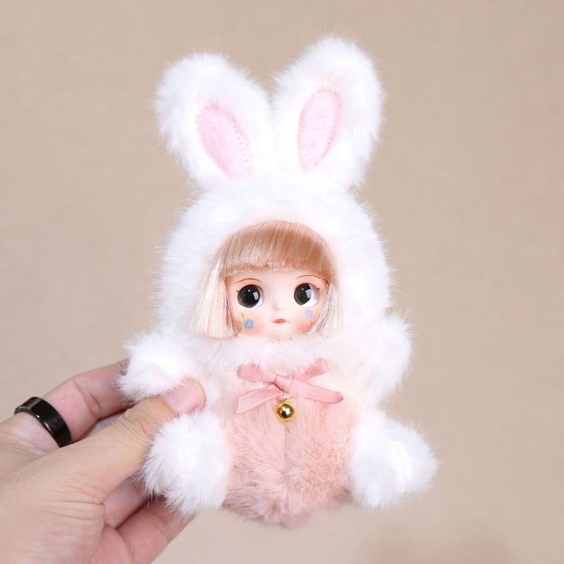 Cute Rabbit Vinyl Dolls Key Chains Plush Stuffed Soft Keyring Backpack Pendants Decoration Toys Gifts