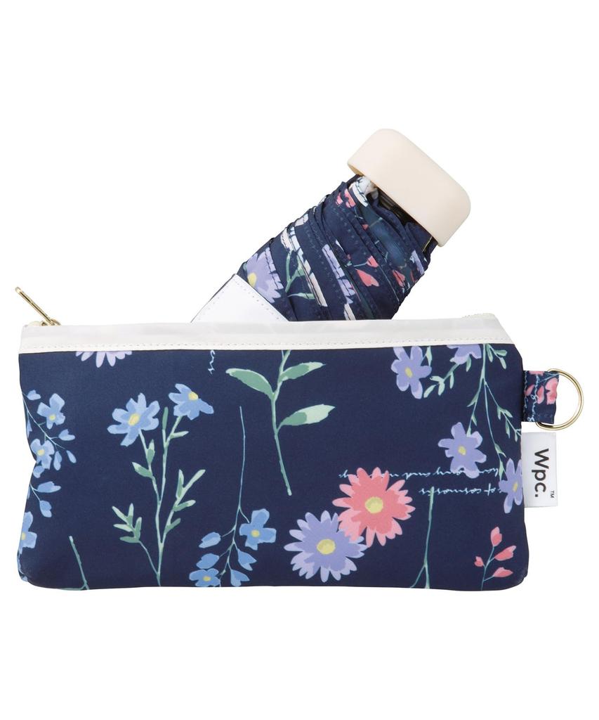 Folding Botanical Illustration Rain 50cm Rib Suitable for Sunny and Rainy Floral Adult Wpc. Umbrella, Design, Mini, Navy, Umbrella, Length,