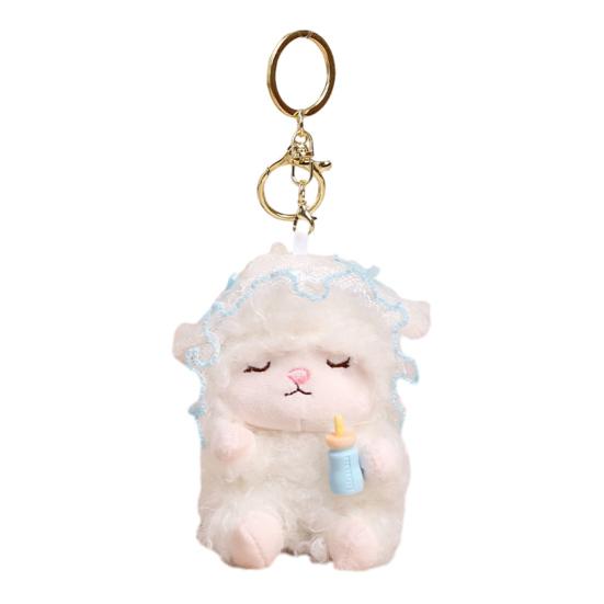 Plush Seated Sheep Keychain Pendant with Metal Ring for Backpack Keys, Soft Cute Lamb Keychain, Stuffed Animal Bag Charms