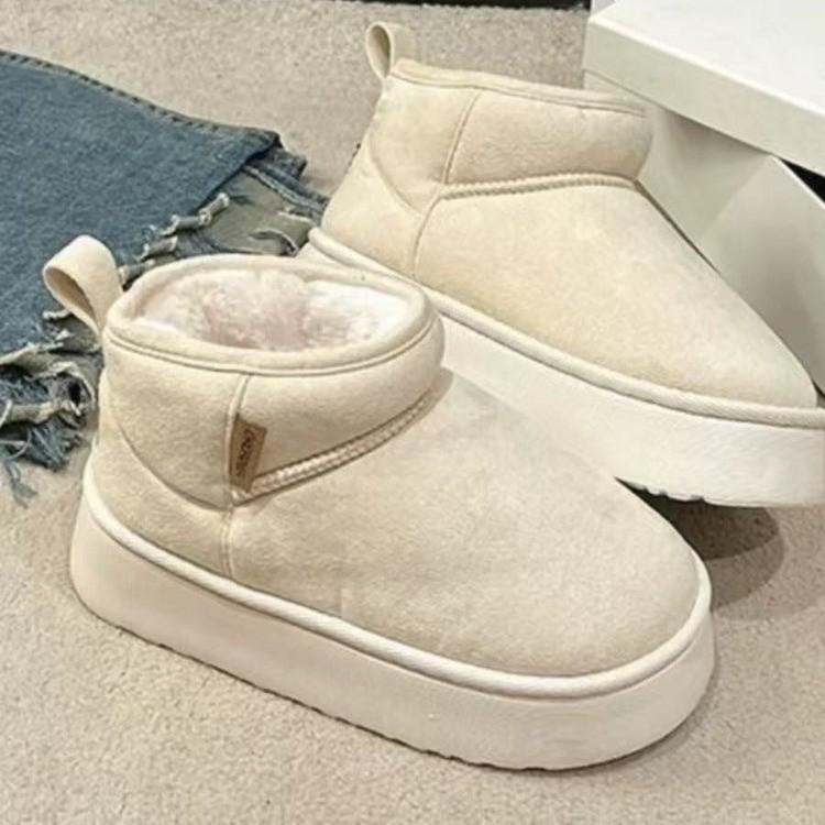 Women's Fashion Hundred Soft Sole Winter Warm Fur One Snow Boots Padded Lined Ankle Boots Non Slip Casual Cotton Boots Bread Shoes