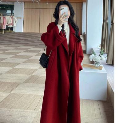 Autumn Winter Casual Fashion Solid Color Lace Up Coat Women Simple All-match Woolen Fabric Outwear Cardigan Top