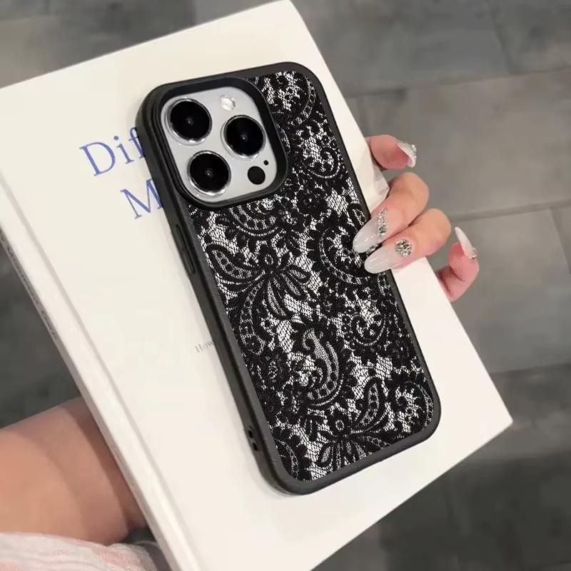 Black Lace Pattern Personalized Mobile Phone Case For IPhone 17 17Air 16 Pro Max 15 14 Plus 13 12 11 Soft Cover Case Funda