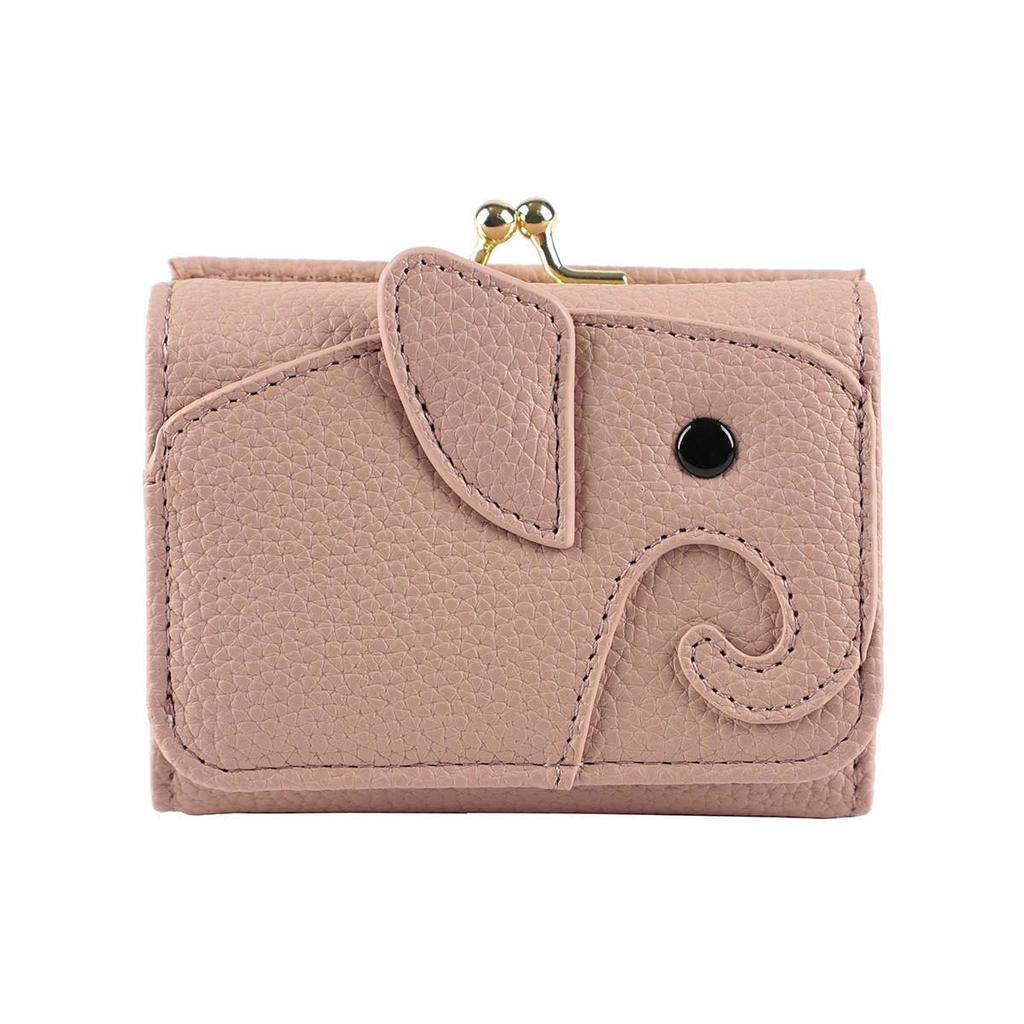 Lizdays Elephant Clasp Mini Compact Women's Tri-fold Wallet, (Salmon Pink)