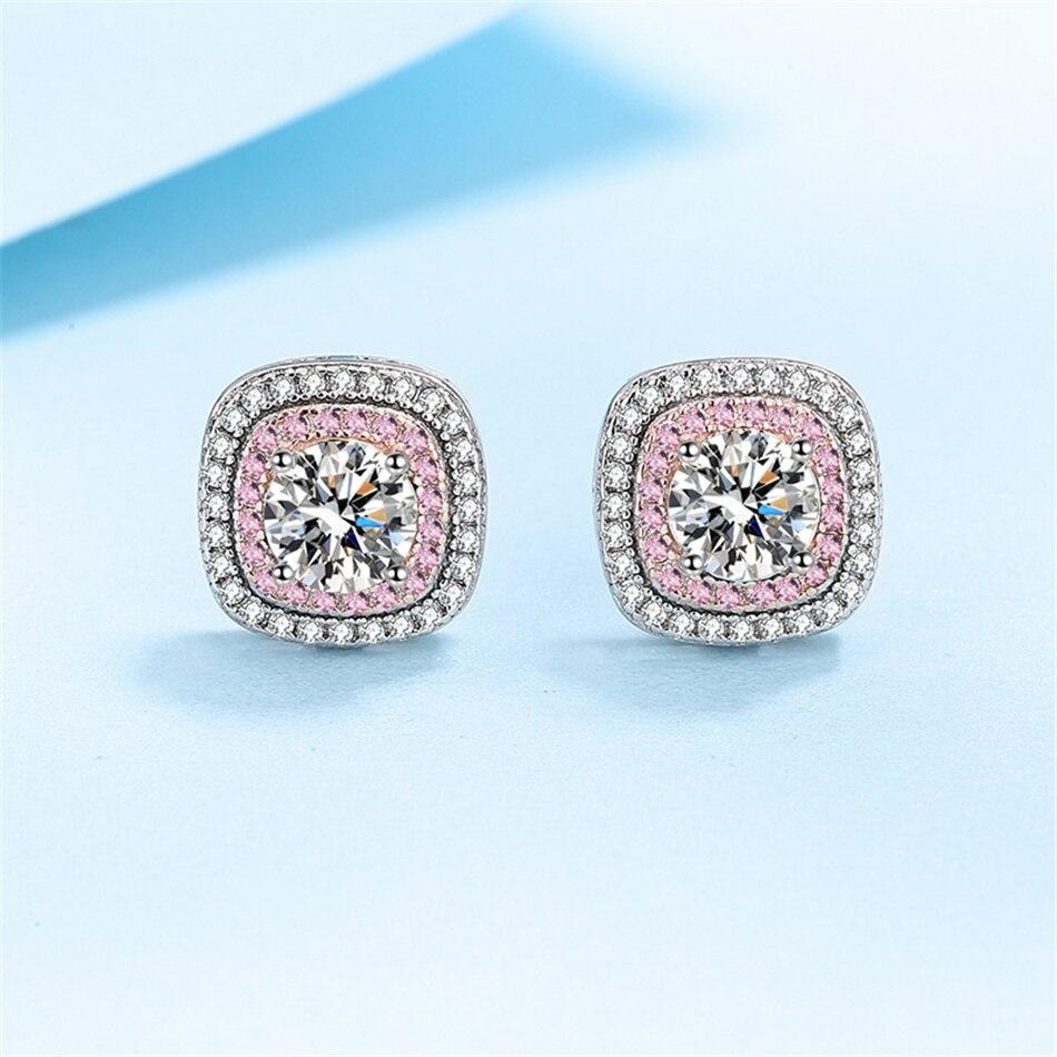 0 .5ct Moissanite S925 Prata Esterlina Quadrado Personalidade Camadas Rosa Bonito Doce Brincos Únicos Para Namorada
