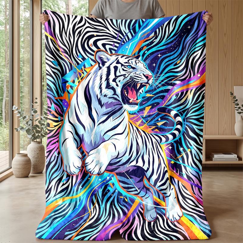 Tiger in Abstract Art Theme blanket Lightweight Warm Flannel Blanket Decorative Throw Blanket for Home Decoration
