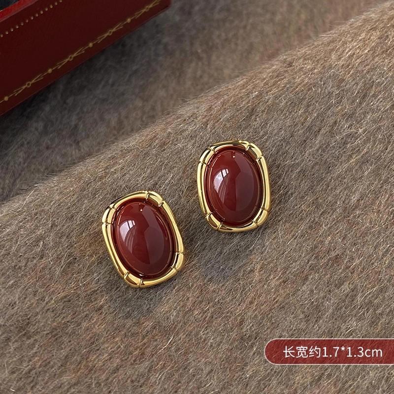 Retro Hong Kong style red drip glaze stud earrings autumn and winter temperament earrings design New Year s earrings
