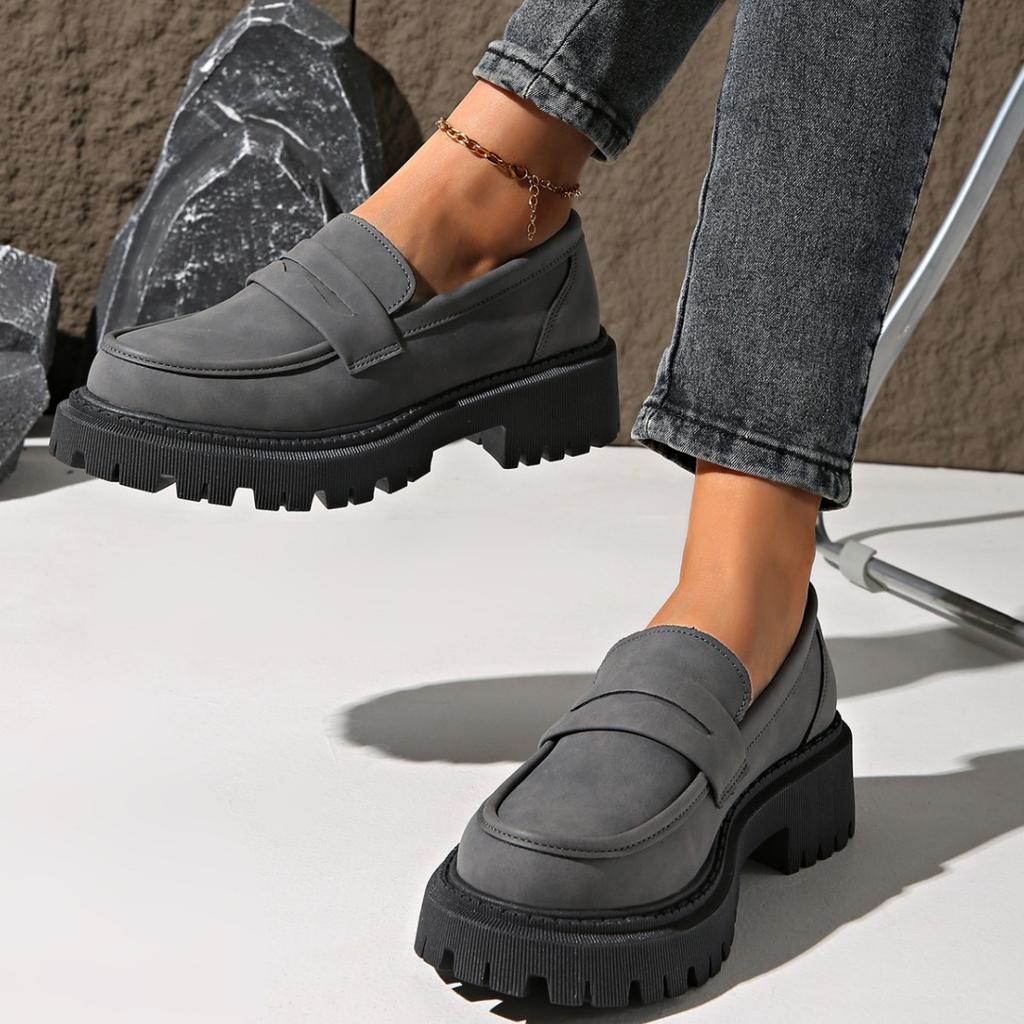 Large Size Platform Loafers Women's Muffin Single Shoes 2025 Spring New British Style Student Soft-soled Small Leather Shoes Women