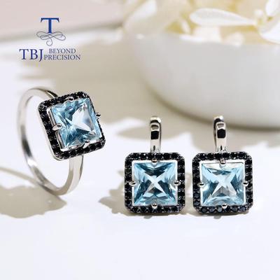Nuovo arrivo !Set di gioielli in argento sterling 925 con pietre preziose naturali, orecchini con topazio azzurro cielo, gioielli da donna, bel regalo per la moglie