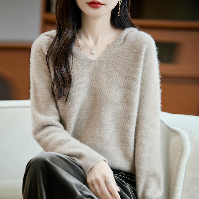 Women's cashmere sweater Qinghe cashmere 30% cashmere 70% wool autumn and winter pullover warm and fashionable