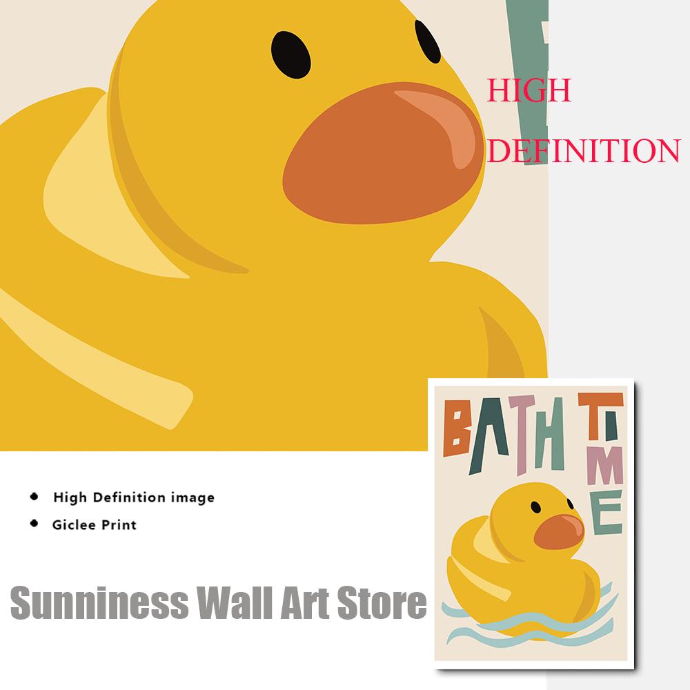 Colourful Cute Animal Duck Canvas Painting Bath Time Posters Bathroom Wall Art Print Washroom Kids Baby Room Home Decor Pictures