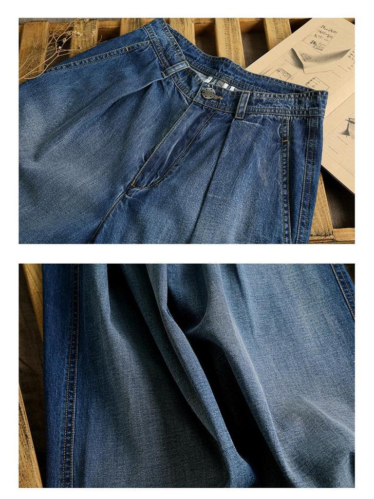 Women's High-Waisted Wide-Leg Jeans: Floor-Length, Heavy-Duty Wash, Contrasting Colors, Straight Leg, Leg-Elongating, Loose Fit, Style 3025