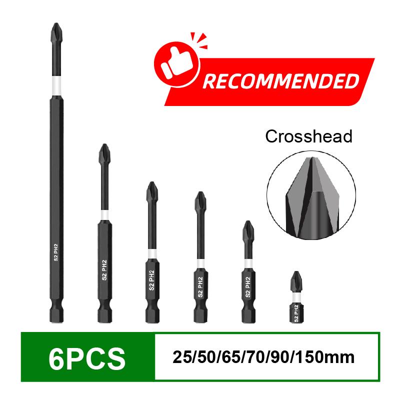 6pc/12pc magnetic anti slip cross screwdriver head S2 alloy steel Hex Shank impact drill bit wind batch electric tool accessory