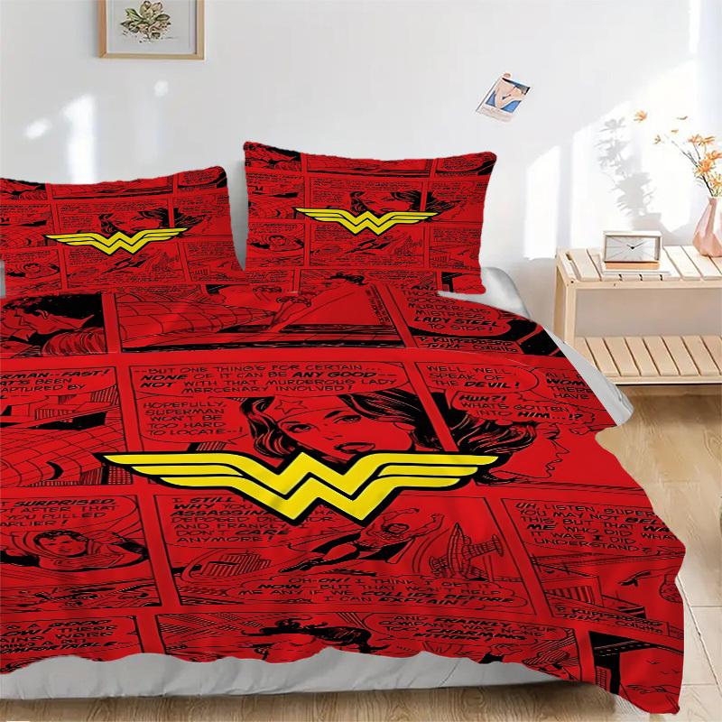 

3 шт. Комплект постельного белья с Wonder Woman, Мягкое и удобное пододеяльник, Для спальни, Гостевой комнаты (1*Пододеяльник + 2*Наволочки, Без наполнителя 135x200cm