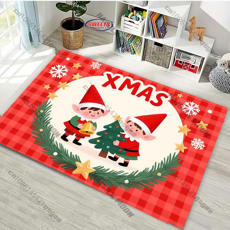 New Christmas Element Carpet Gingerbread Man Print Rug for Living Room Bedroom Bedside Kid's Room Christmas Decorative Mat