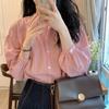 Pink Striped Shirt for Women Summer French Shirt Loose Fit Chic Top