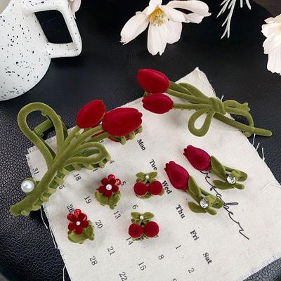1pc Alloy Flocking Tulip Hair Clip with Small Fresh Flowers and a Versatile Hair Accessory for Girls' Hearts