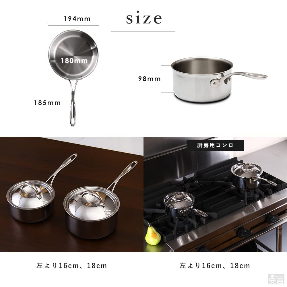 RUSTELA Commercial Stainless Steel Saucepan with Induction Dishwasher Safe Lid, 18cm, 2.5L Capacity, Three-Layer Construction, Compatible,