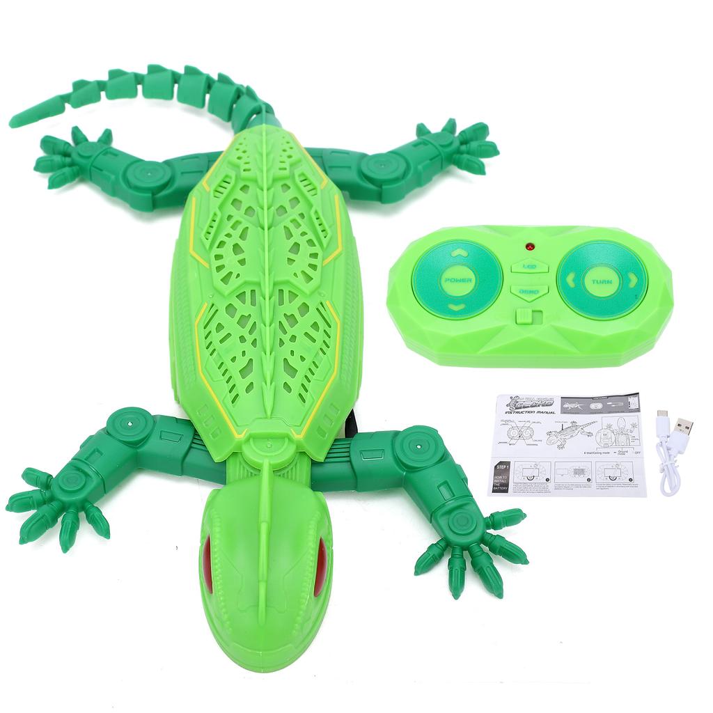 Remote Control Gecko, 2.4GHz RC Wall Crawler with LED Lights, Rechargeable Multi Mode Climbing Animal Green