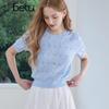 Baitu Women's French Hollow Jacquard Knit Short Sleeve Top