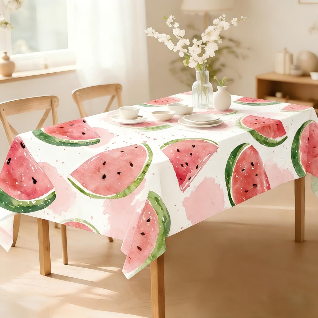 Round Polyester Tablecloth, printed with bright green pineapple & tropical leaves. Durable, reusable and easy to clean. Great decor for kitchen, dinin