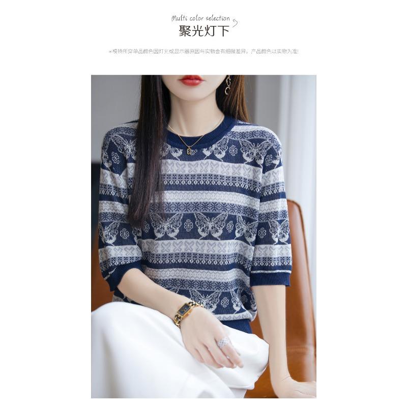 Summer Women's Knitted T-shirt Short Sleeved Top Breathable Ice Silk T-shirt for Women