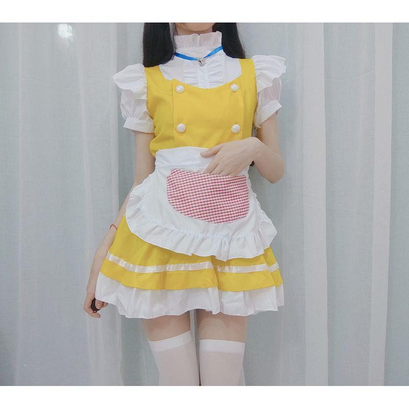 

Original Japanese-Style Cute Maid Outfit with Golden Bells, Maid Costume Cosplay Anime Outfit, Cat Girl Stage Performance Costume Yellow [Skirt + Apron + Bell + Headwear] XL