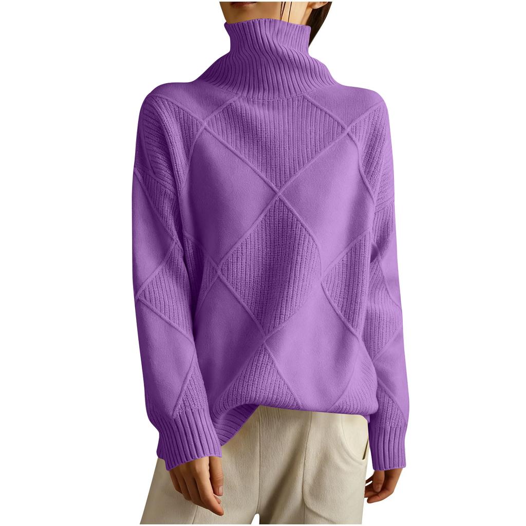 Women's Solid Color High Neck Knitted Top, Casual Commuting Loose Sweater