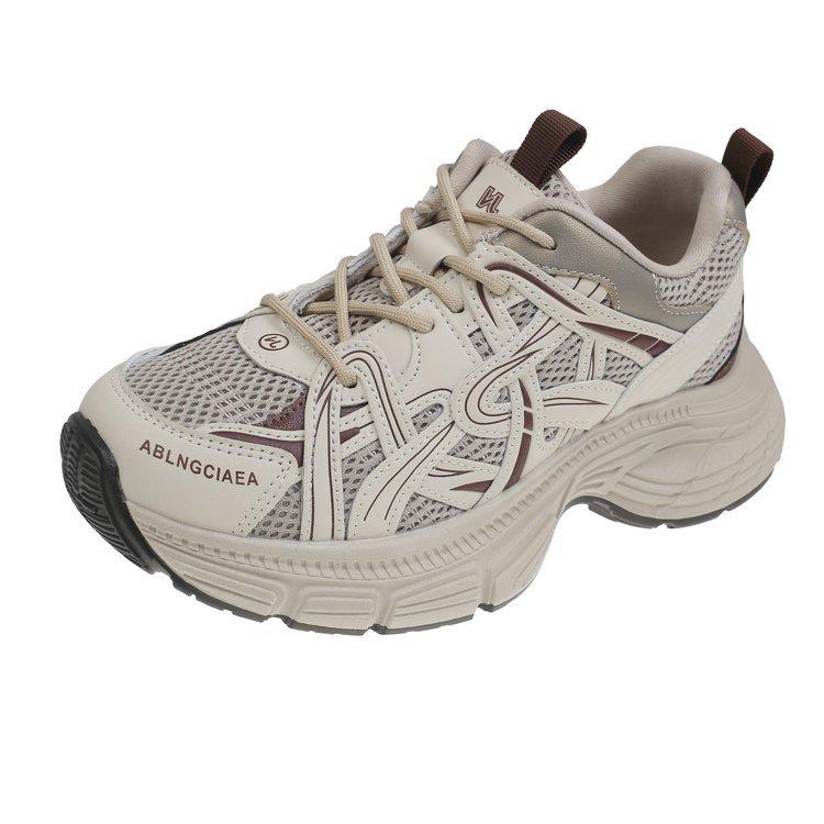 Leather mesh dad shoes women's 2025 spring new muffin thick sole comfortable versatile breathable casual sports shoes tide