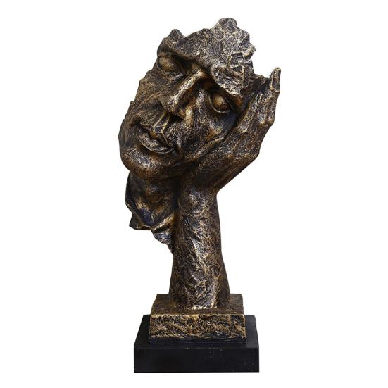 Resin Silence Is Gold Sculpture Statuette Figurine Craft Office Home Decoration